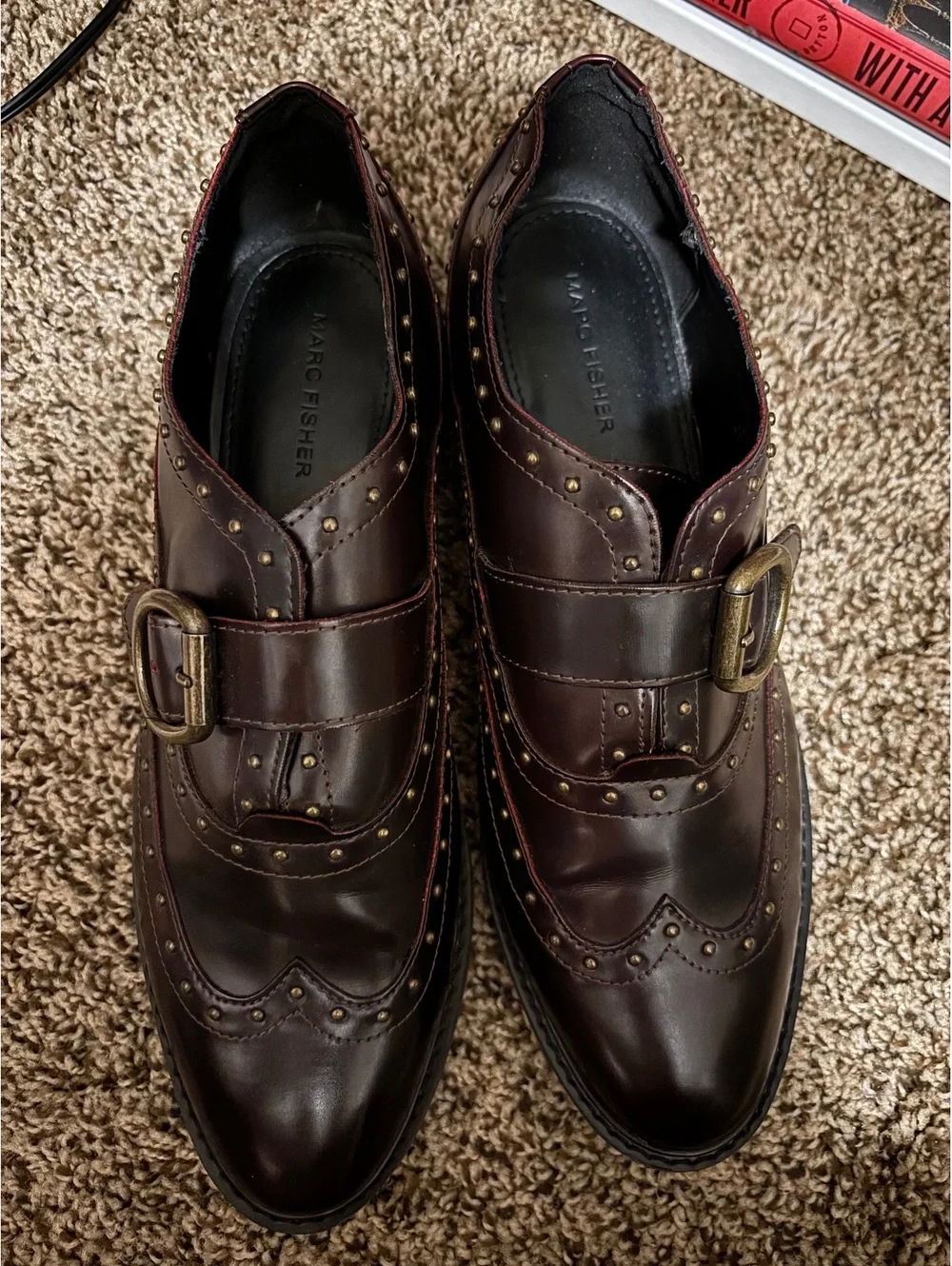 Marc Fisher Burgundy Leather Monk Strap Dress Shoes Size 11M